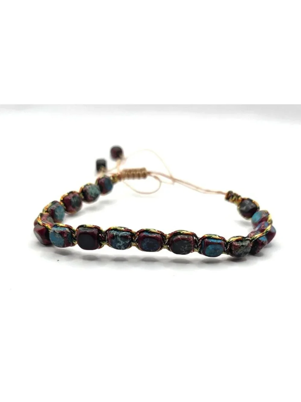 Adjustable Bracelet With Colorful Stone Beads & Braided Cord Design